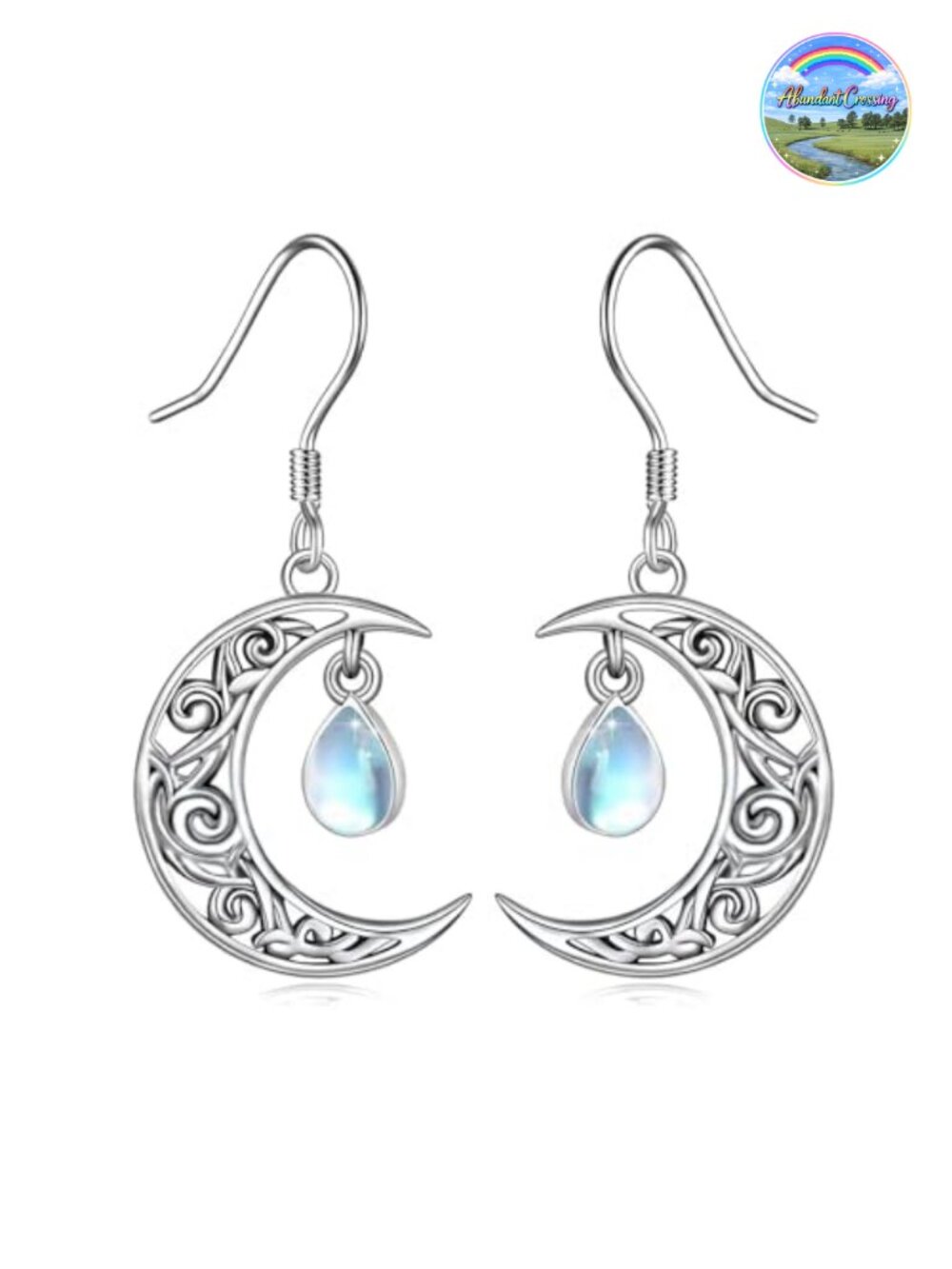 925 Sterling Silver Moonstone Filigree Leverback Dangle Earrings Gothic Gift